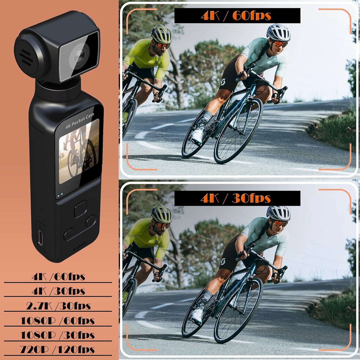 Cámara Digital de Bolsillo 4K – Rotación 270°, WiFi, Estabilización y Grabación en Movimiento
